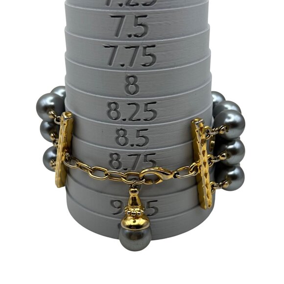 Joan Rivers Bracelet Gold  Silver-Tone Adjustable Three-Strand Faux Pearl Signed - Picture 4 of 8